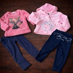 24 months Toddler Girl Bundle 2T Fleece Tops Leggings Outfit Unicorn Hoodie Set